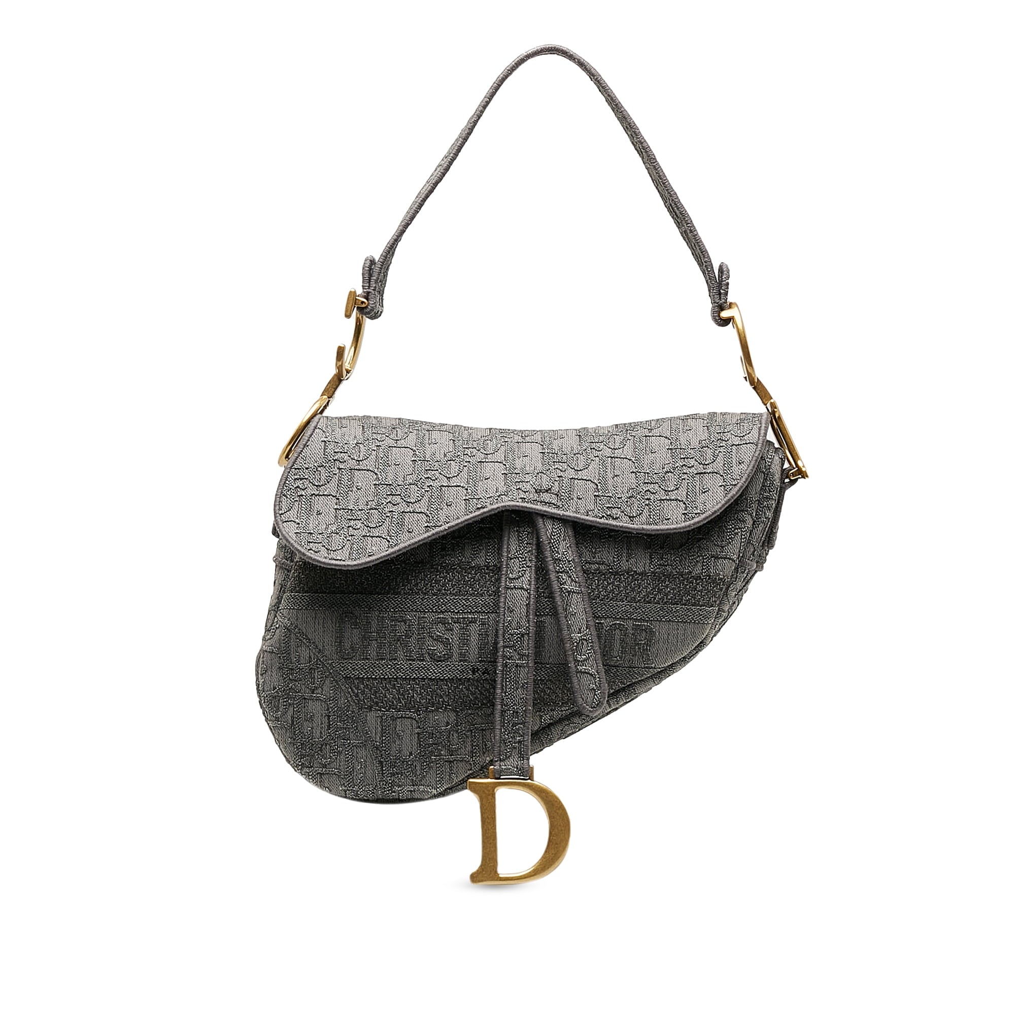 Pre-Owned Authenticated Dior Embroidered Saddle Bag Canvas Fabric Gray Shoulder Bag Unisex (Good)