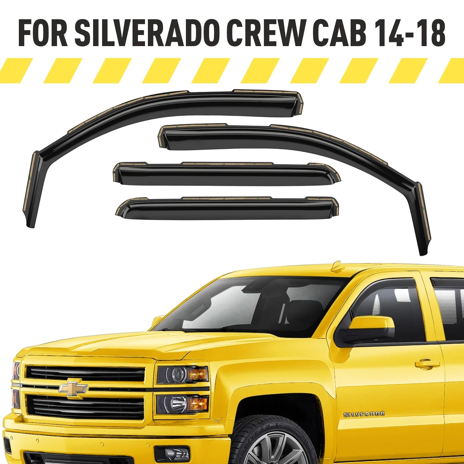 AEROGUYS In-Channel Window Deflectors Extra Durable Window Visors Rain Guards Fit for Chevrolet (Chevy) Silverado 1500 2014-2018 Crew Cab, Sun Visors, Wind Vent Visors, Truck Accessories -4pcs. AG0421