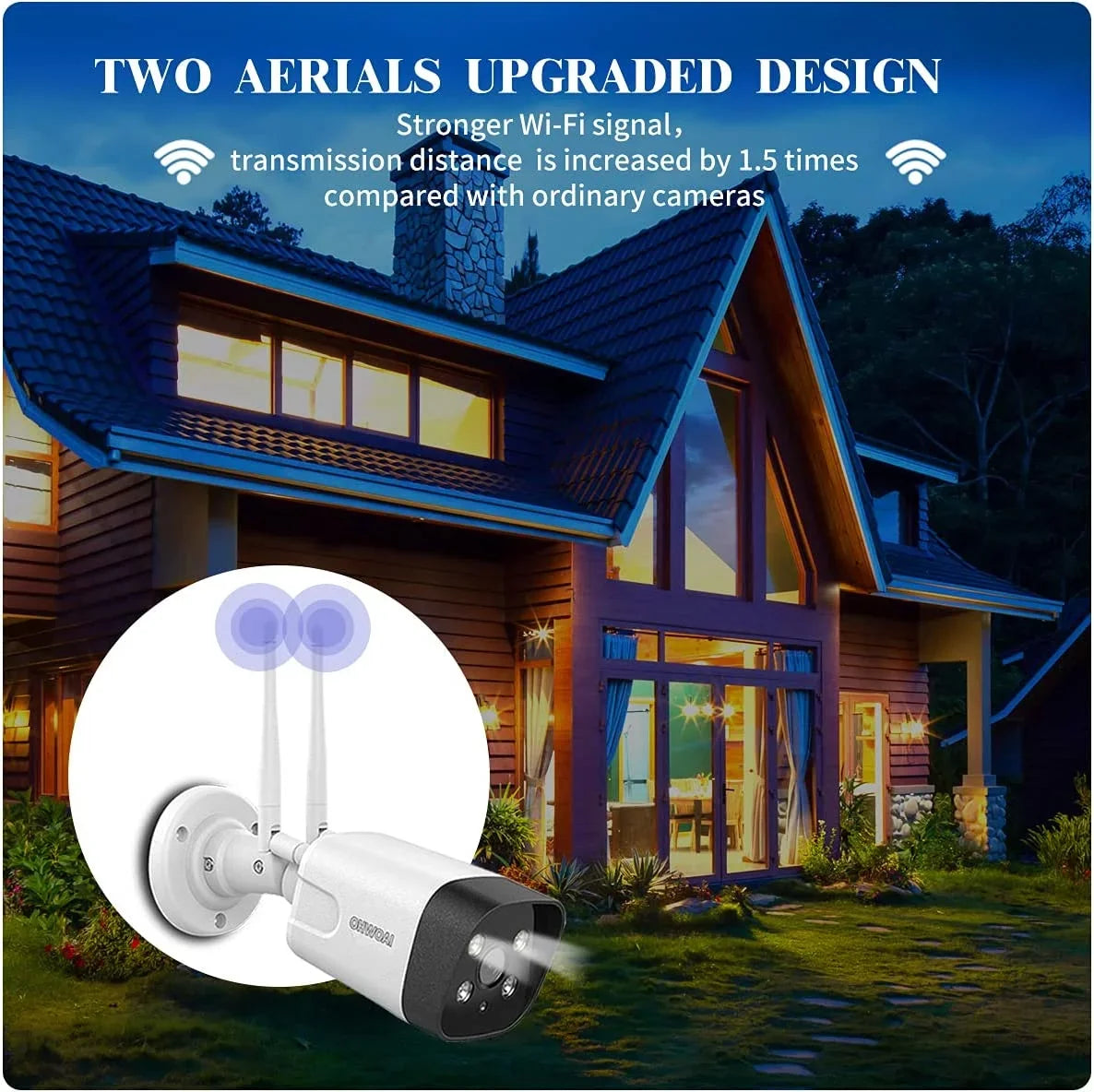 {4pcs 3.0MP Dual Antennas Floodlight}, Two-way audio Home Surveillance Wireless Security Camera System,  8CH NVR No HDD, IP66 waterproof, AI Human Detection