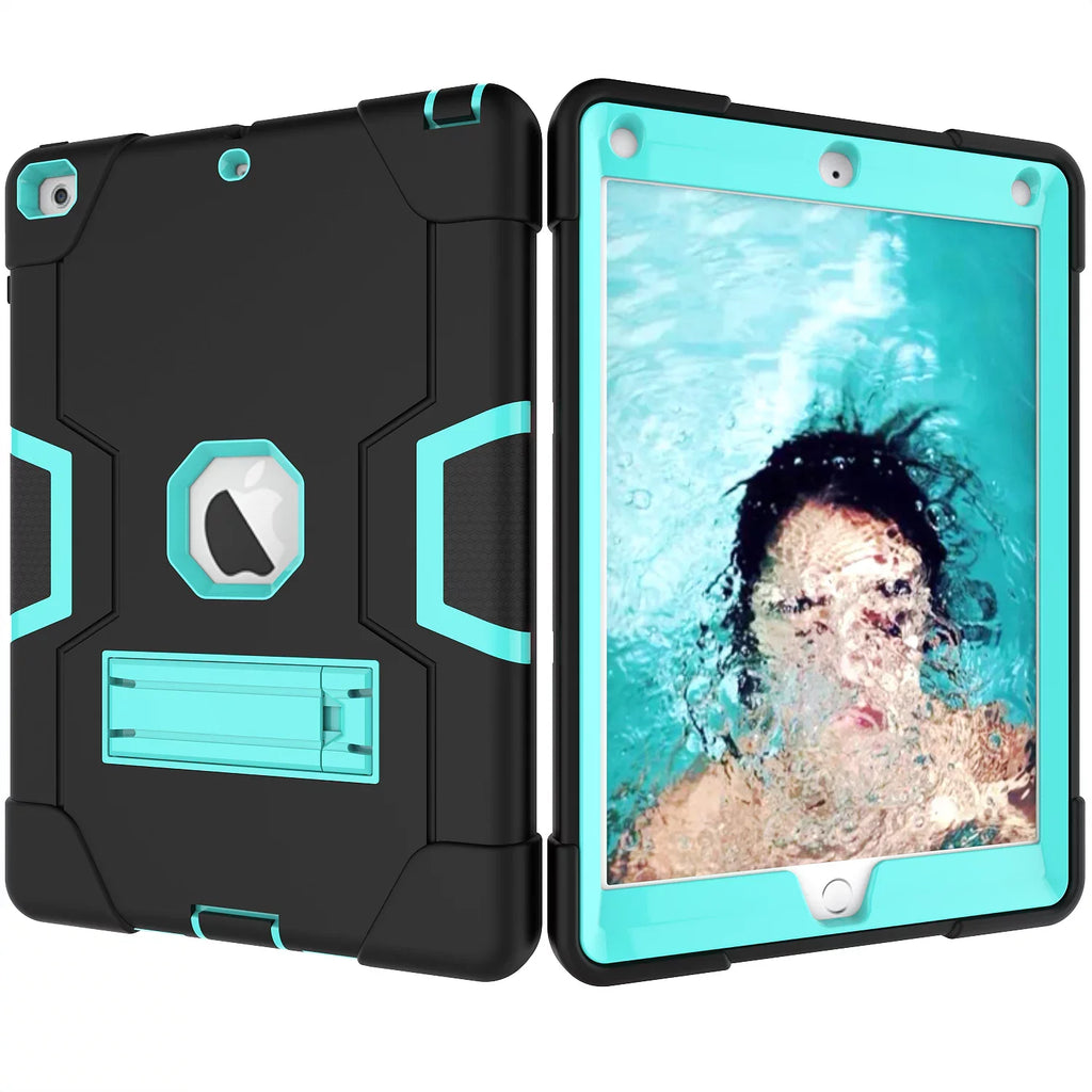 Allytech Case for New iPad 9.7 2018 2017,iPad 6th/5th Generation Case,Three Layer Shockproof Armor Defender Protective Case Cover for Apple iPad 9.7 2017/2018 A1893 A1954 A1822 A1823 (Black/Aqua)