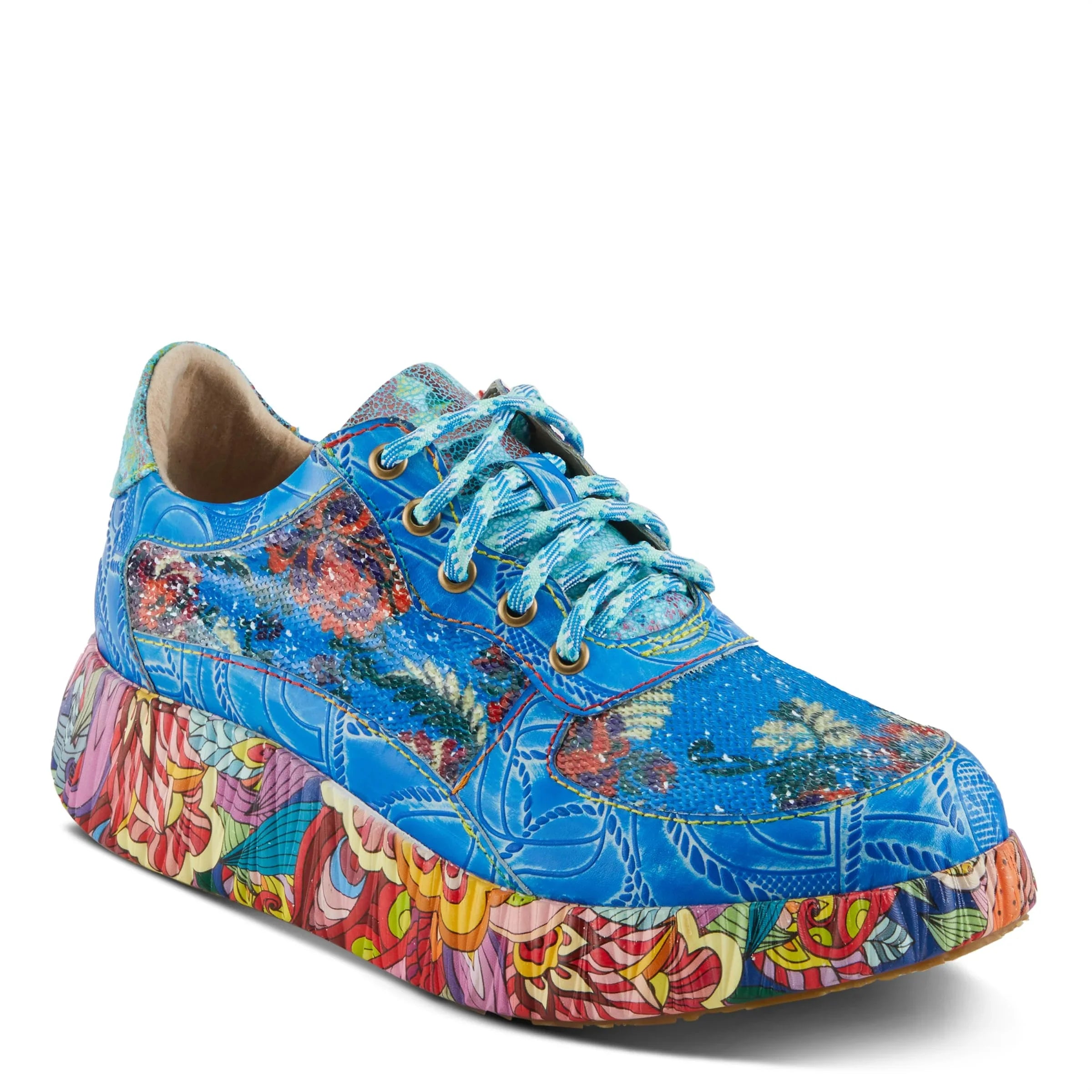 Spring Step L'Artiste Women's CAFFEY Multicolored Fashion Sneakers | Unique Energetic Patterns Blue Multi EU 42 / US 10.5-11