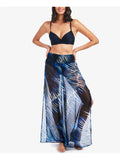 RACHEL RACHEL ROY Women's Navy Zebra Print SHEER CINCHED Swimsuit Cover Up L