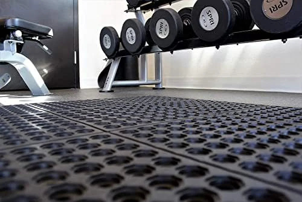 Interlocking Rubber Floor Mat For Restaurant Kitchen Floor Anti Fatigue Bar Door Mat Non-Slip Indoor Outdoor Shower Pool Drainage, Durable Garage Flooring 36 X 36 Inch