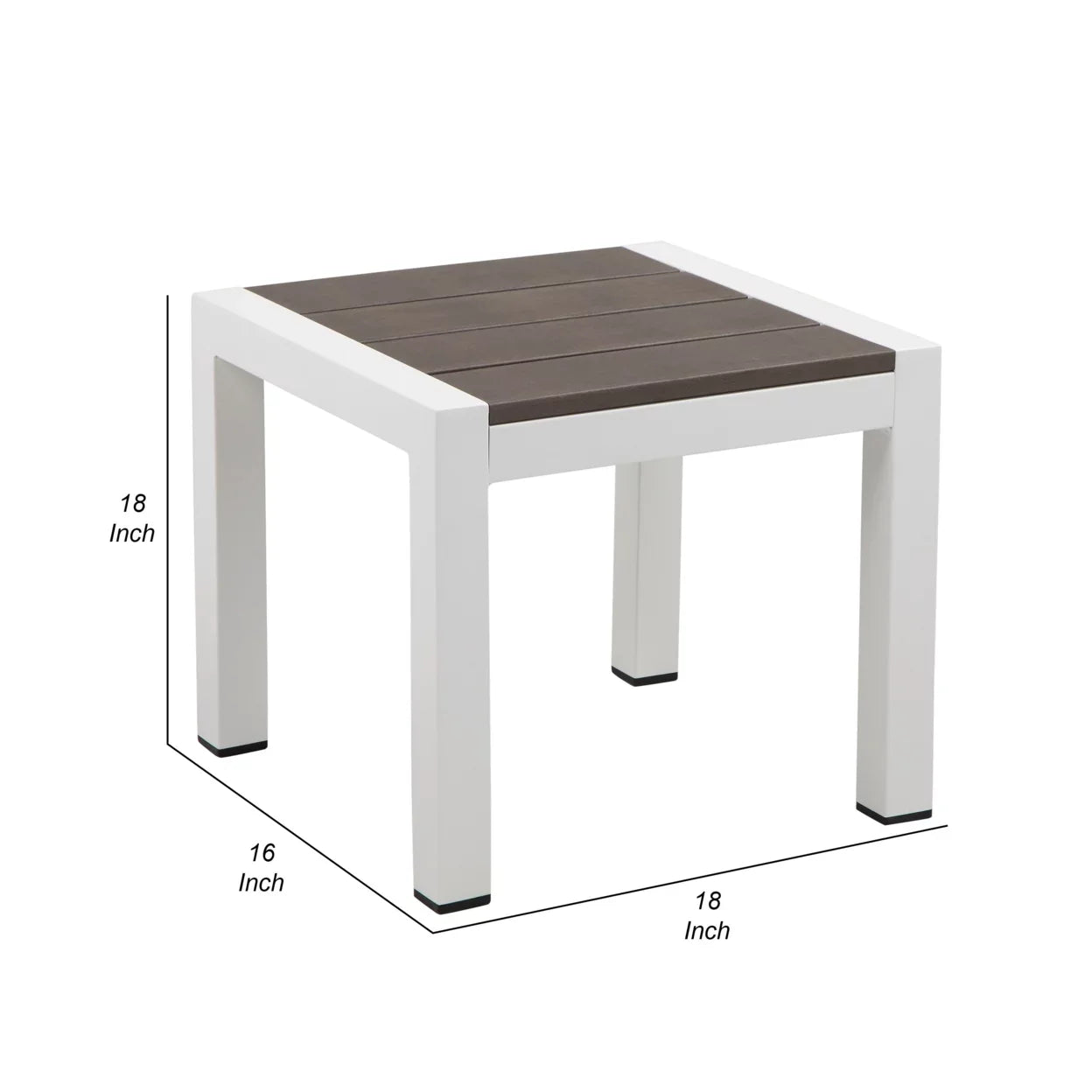 Josh 18 Inch Side End Table, Smooth Gray Polyresin Planks, Aluminum Frame- Saltoro Sherpi