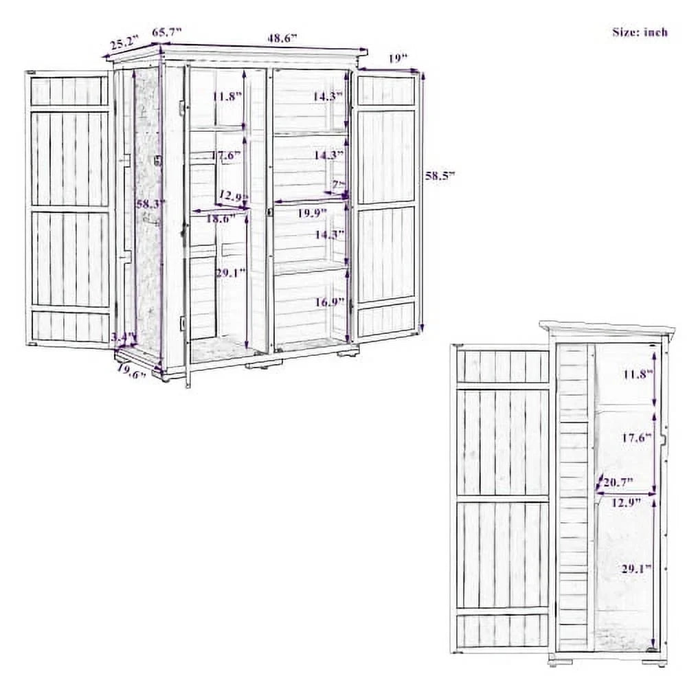 Outdoor 5.5ft Hx4.1ft L Wood Storage Shed, Garden Tool Cabinet with Waterproof Asphalt Roof, Four Lockable Doors, Multiple-tier Shelves, White and Gray