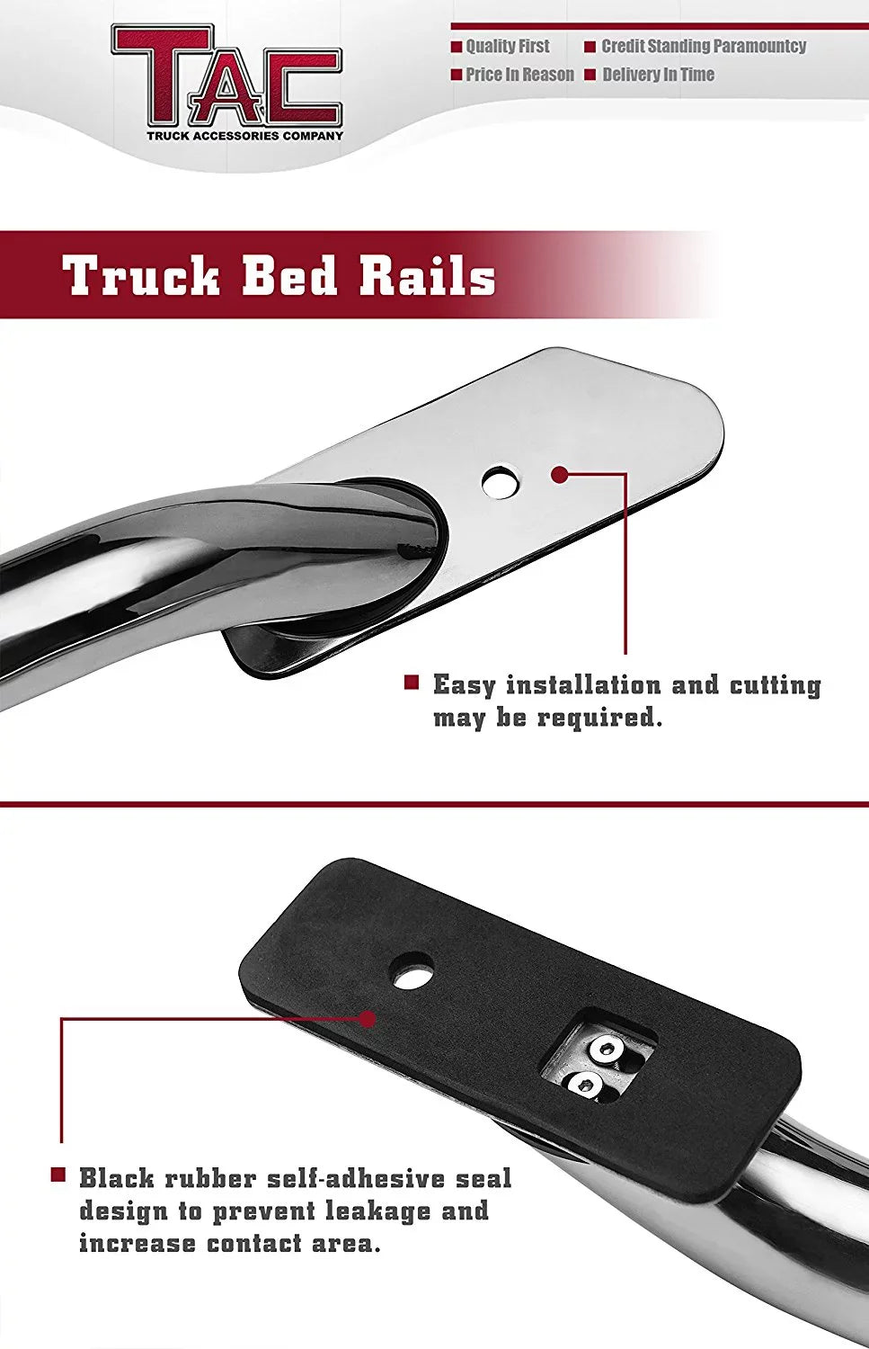 TAC Bed Rails Fit 2014-2024 Chevy Silverado/GMC Sierra 1500 6.5ft Standard Bed(Excl. Denali CarbonPro Editions) 304 Stainless Steel Truck Side Rails Accessories 2pcs