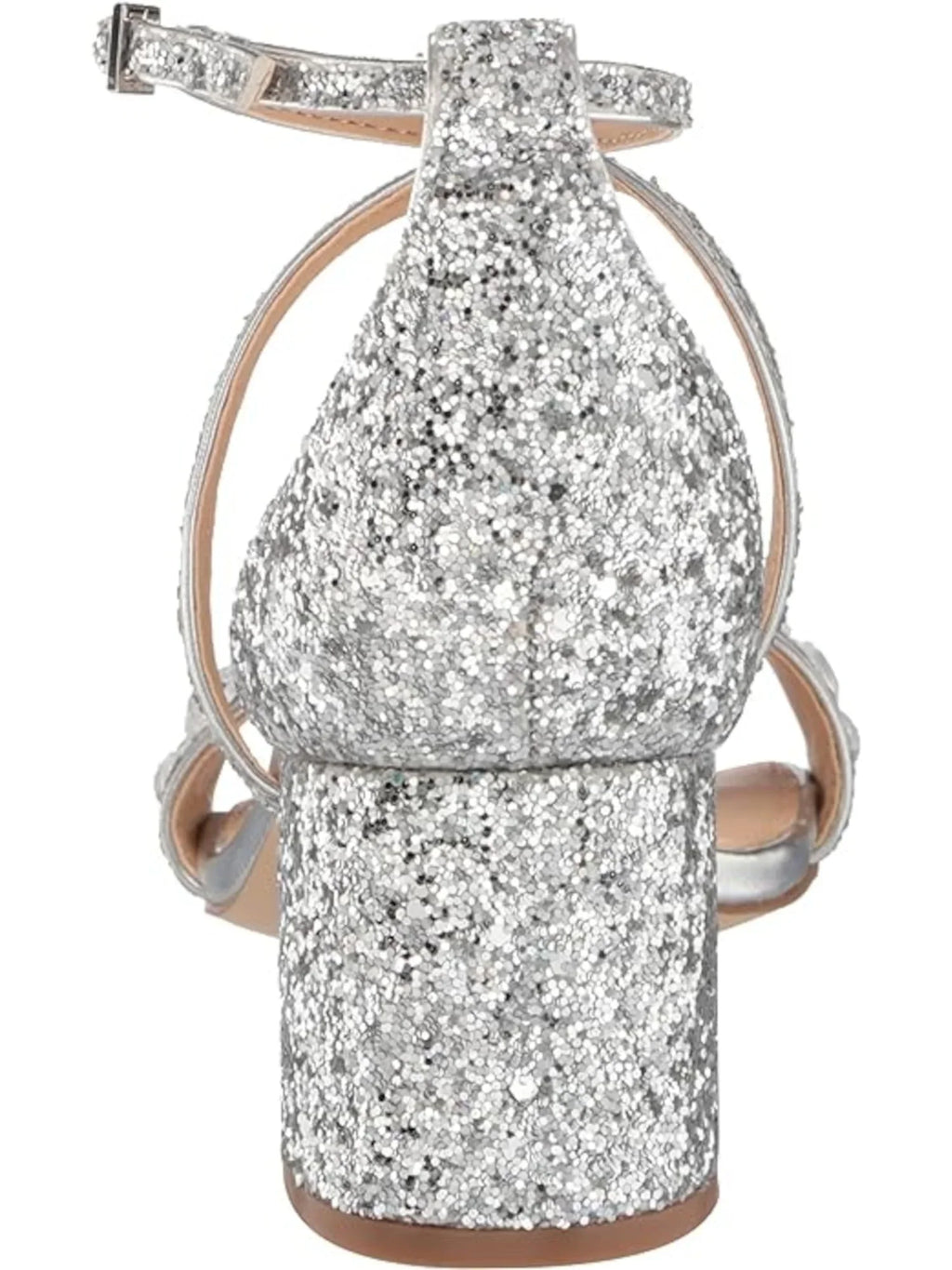 JEWEL BADGLEY MISCHKA Womens Silver Embellished Glitter Claudia Round Toe Block Heel Buckle Dress Heeled Sandal 8.5 M