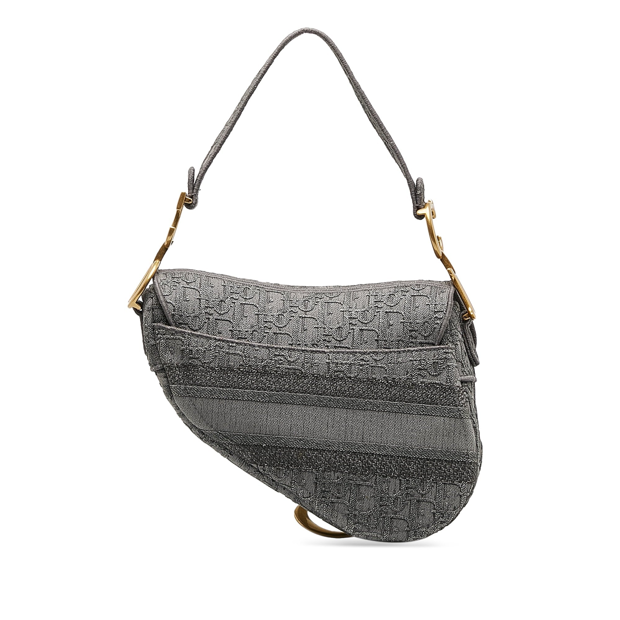 Pre-Owned Authenticated Dior Embroidered Saddle Bag Canvas Fabric Gray Shoulder Bag Unisex (Good)