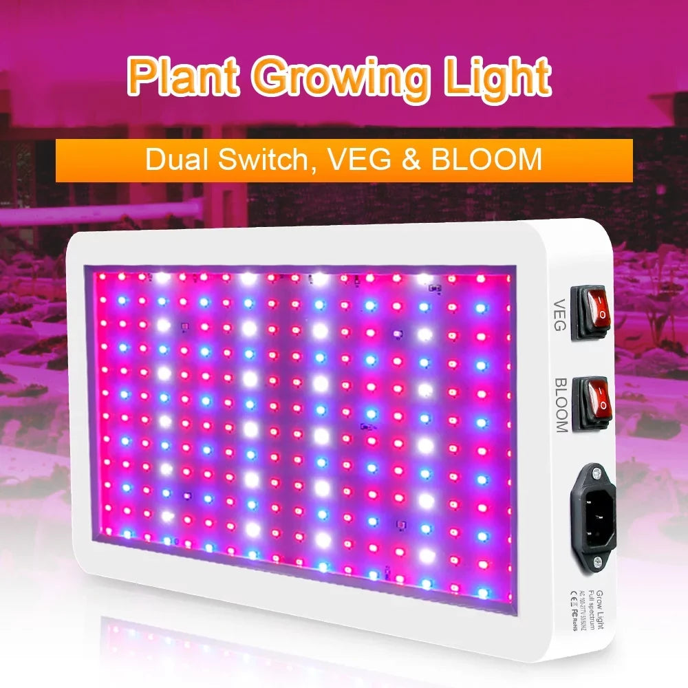 Aibecy Dual Switch LED Grow Light 2000W for Indoor Plants Full Spectrum IP65 Waterproof Ideal for Seedlings Flowers Greenhouse