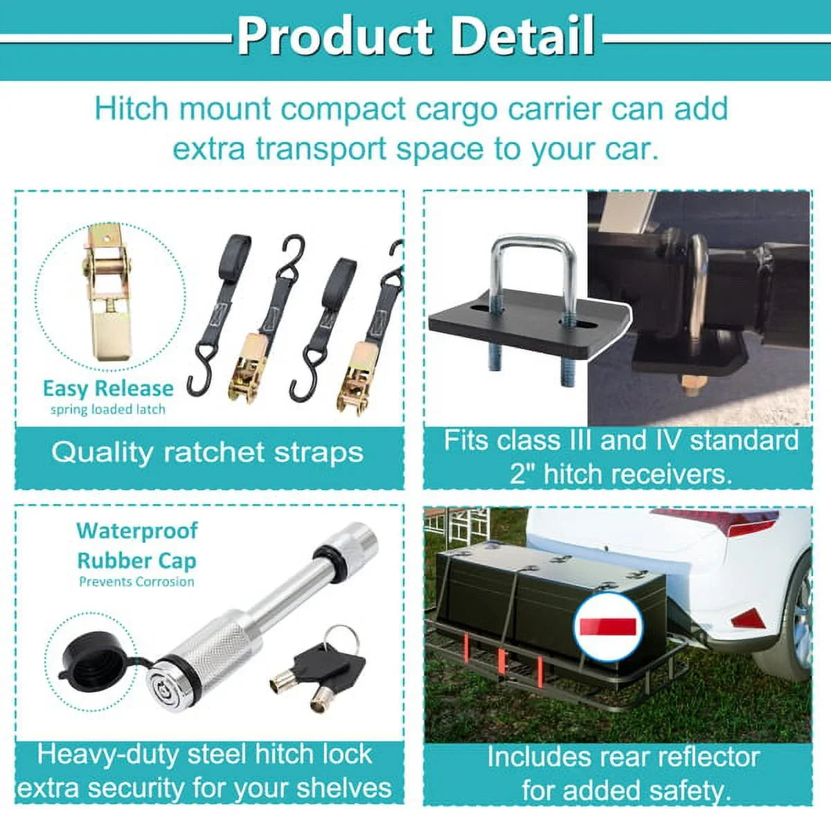 Teledu 60" x 24" x 6" Hitched Mounted Folding Cargo Basket with a 500 lb Capacity for Car SUV Truck Trailer, Black