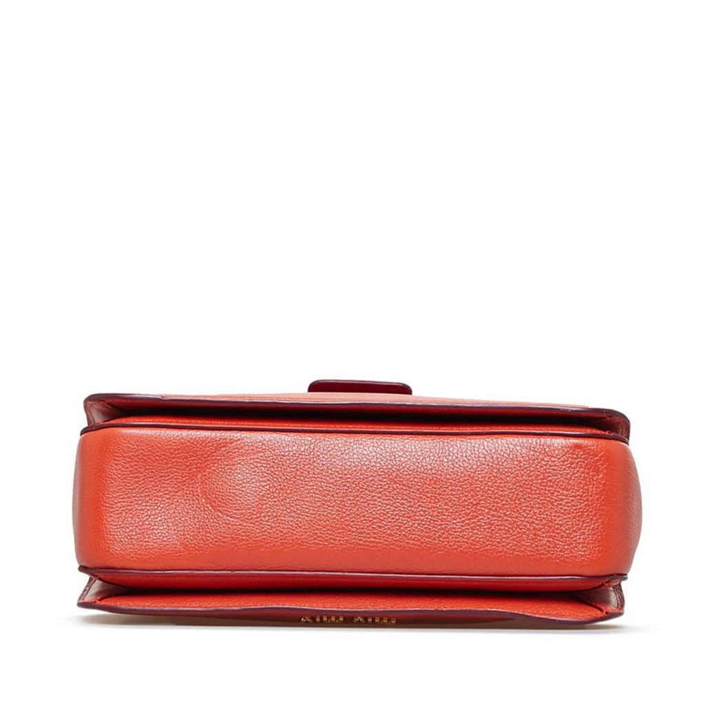 Pre-Owned Miu Miu Miu Madras Bicolor Handbag Shoulder Bag RN0726 Orange Red Leather Ladies MIUMIU (Good)