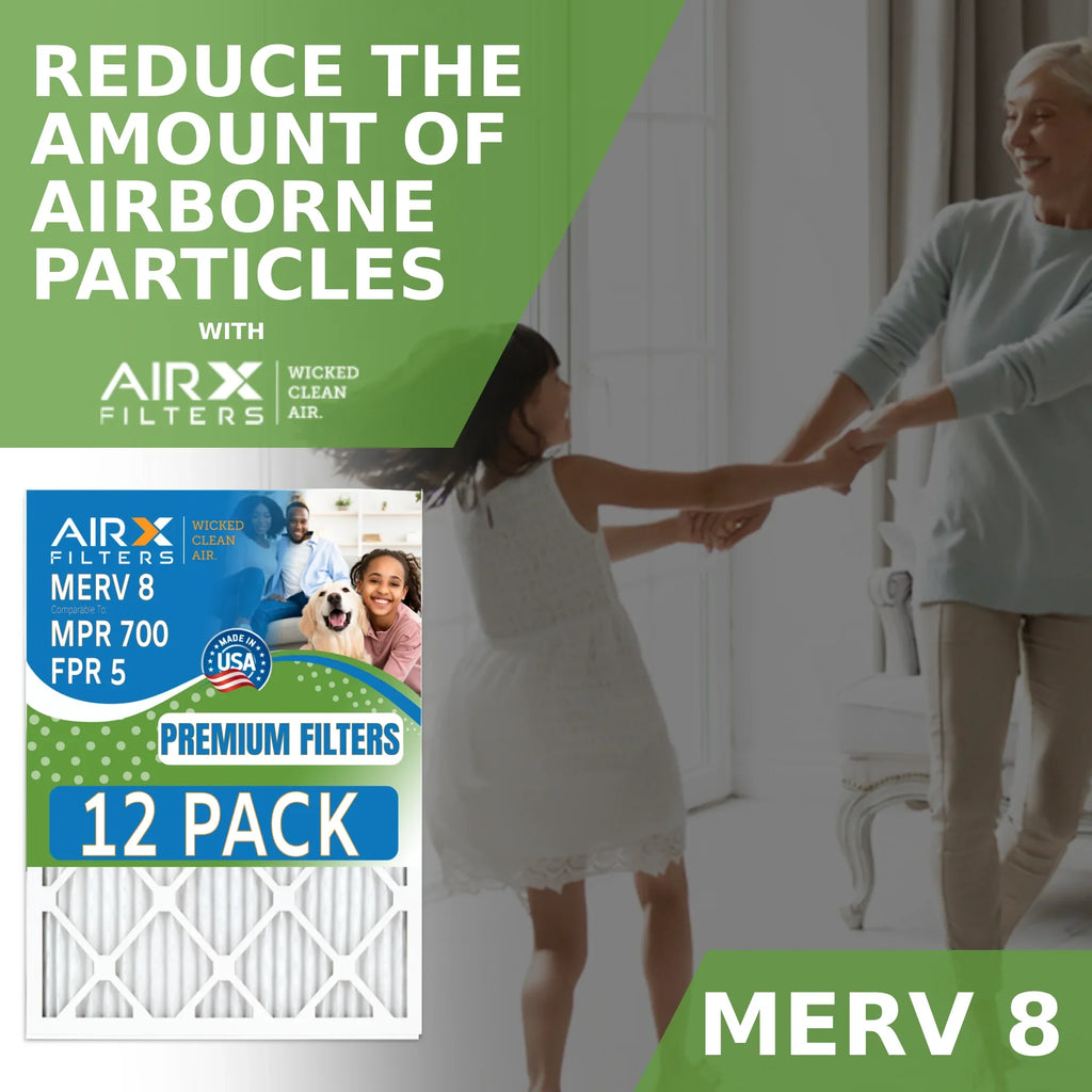 15x20x1 Air Filter MERV 8 Rating, 12 Pack of Furnace Filters Comparable to MPR 700 & FPR 5 - Made in USA by AIRX FILTERS WICKED CLEAN AIR.