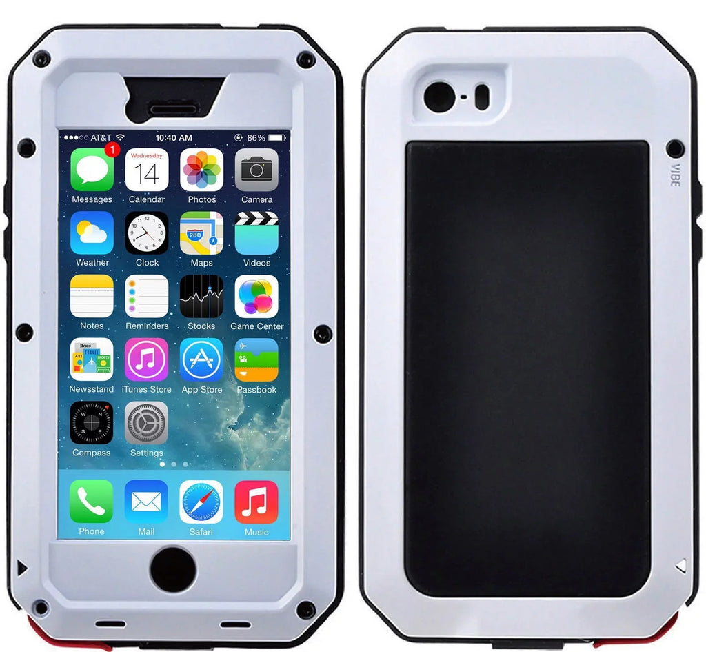 Gorilla Glass Aluminum Metal iPhone 5 Case (White) Heavy Duty Military Grade Shockproof and Scratch Resistant Protection, Rugged Outdoor Travel
