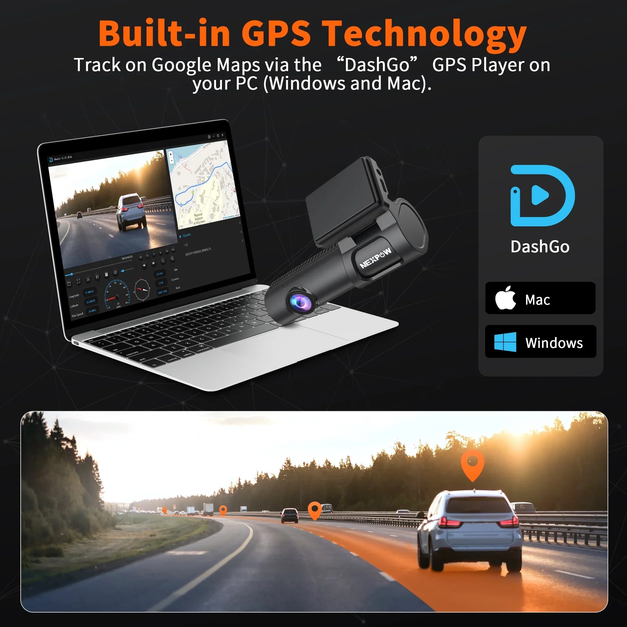 NEXPOW Dash Cam, 4K Dash Cam Front and Rear with Built-in GPS, Car Camera with 1.47" IPS Screen, Night Vision, 170° Wide Angle, Super Capacitor, WDR, 24H Parking Mode, Support 128GB Max