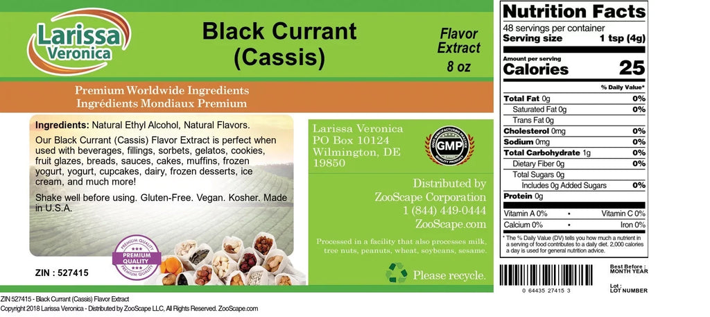 Larissa Veronica Black Currant (Cassis) Flavor Extract, (Black Currant (Cassis), 8 oz, 3-Pack, Zin: 527415)