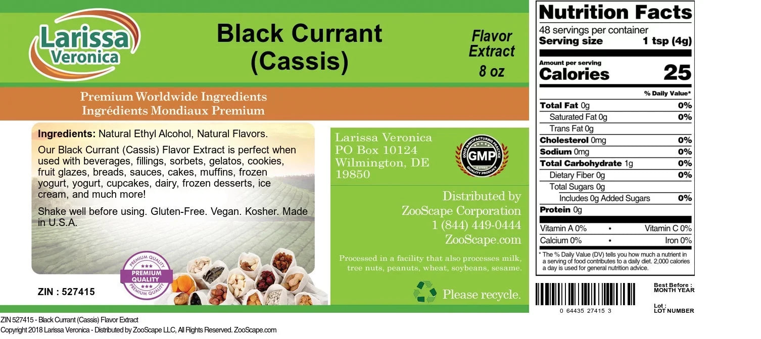 Larissa Veronica Black Currant (Cassis) Flavor Extract, (Black Currant (Cassis), 8 oz, 3-Pack, Zin: 527415)