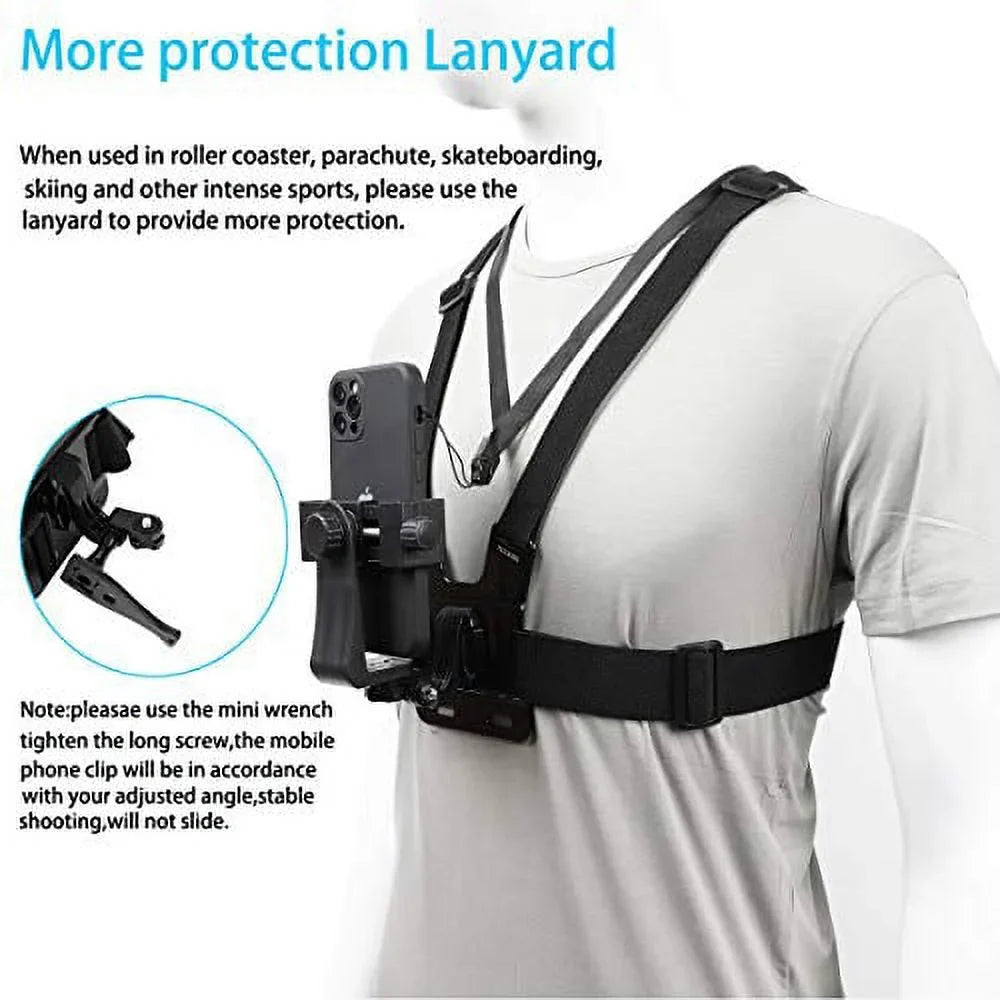 Mobile Phone Chest Strap Mount,Harness Strap Holder Universal Cell Phone Clip for Action Camera POV Compatible with Gopro Akaso Samsung iPhone etc