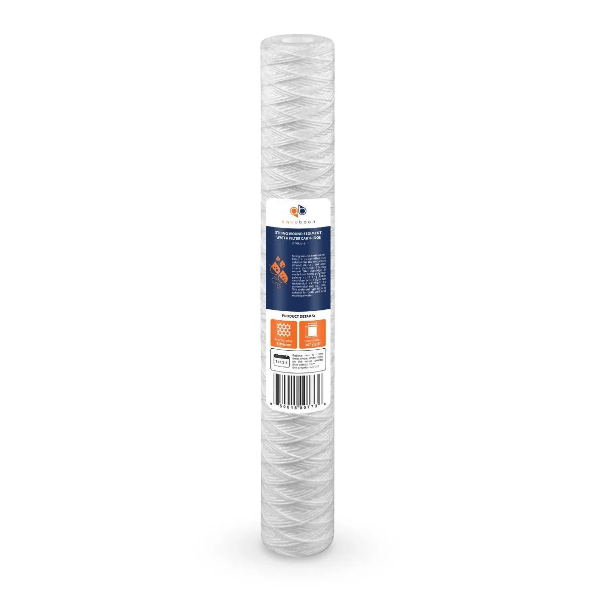 Aquaboon 1 Micron 20" x 2.5" String Wound Sediment Water Filter Cartridge | Universal Replacement for Any 20 inch RO Unit | Compatible with 101-230, PD-5-20, AP110-2C, P5-20, CFS124-C20, 4-Pack