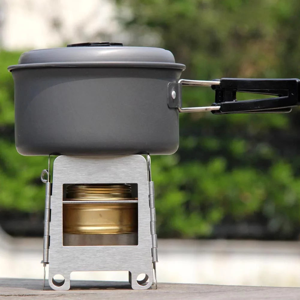 Lightweight Portable Folding Wood Stove - Stainless Steel Pocket Stove for Outdoor Camping, Cooking, Picnic, and Backpacking, Includes Backup Alcohol Burner