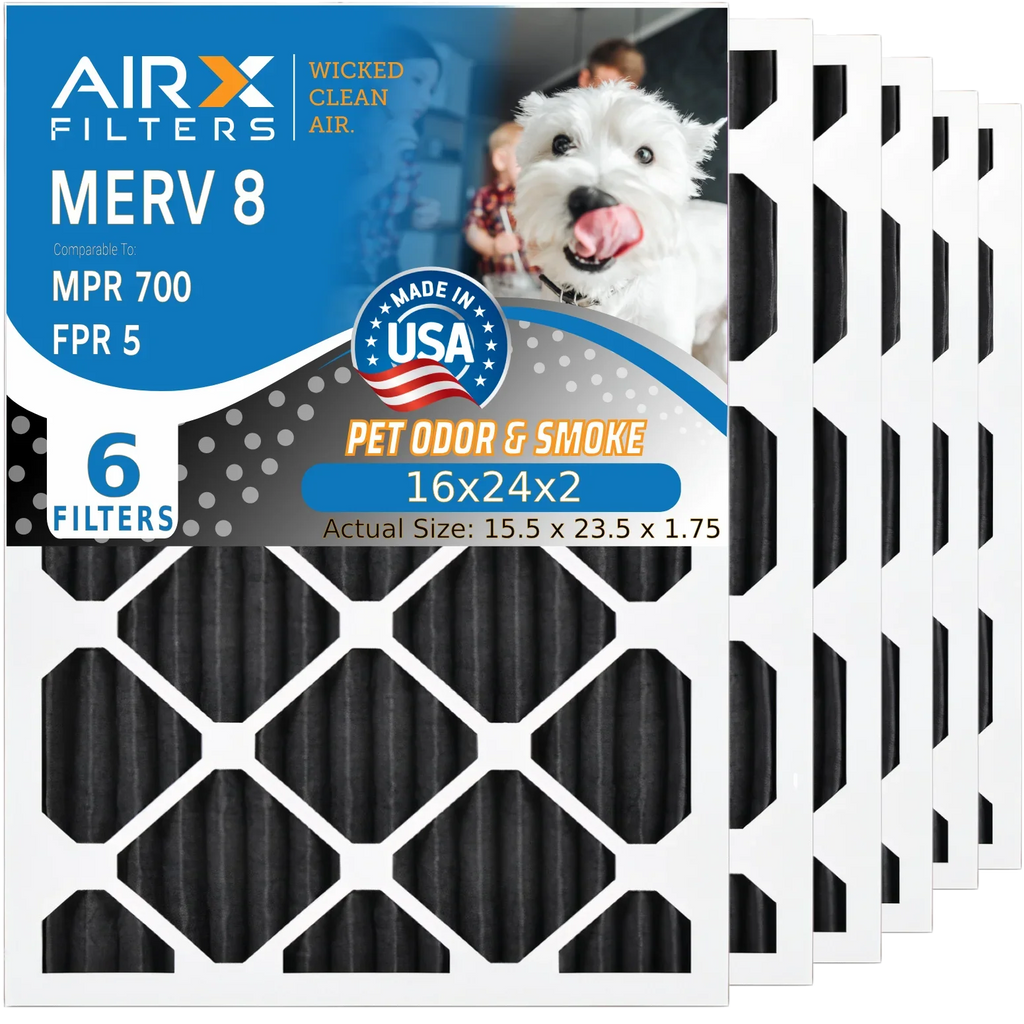 16x24x2 Air Filter Odor Eliminator Carbon Filter MERV 8 Comparable to MPR 700 & FPR 5 AC HVAC Premium USA Made 16x24x2 Furnace Filters by AIRX FILTERS WICKED CLEAN AIR. 6 Pack