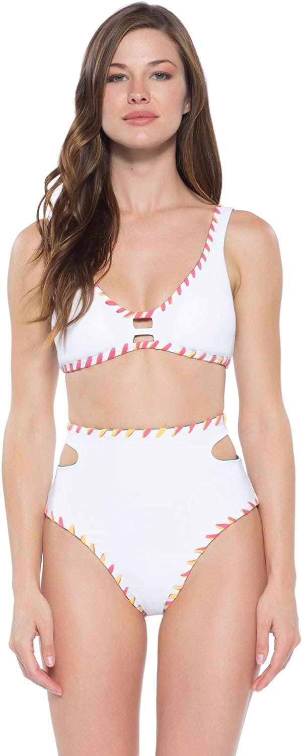 BECCA Women's Teal Cut Out Tie Back Reversible Swimwear Top L