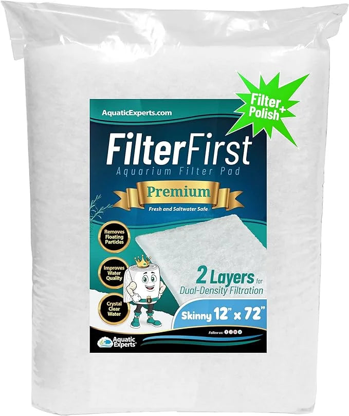 Aquatic Experts Aquarium Filter Pad, FilterFirst Aquarium Filter Media Roll for Crystal Clear Water - Filter Floss for Fish Tank Filters, 12 by 72 by ⅜ Inch to ½ Inch Thick