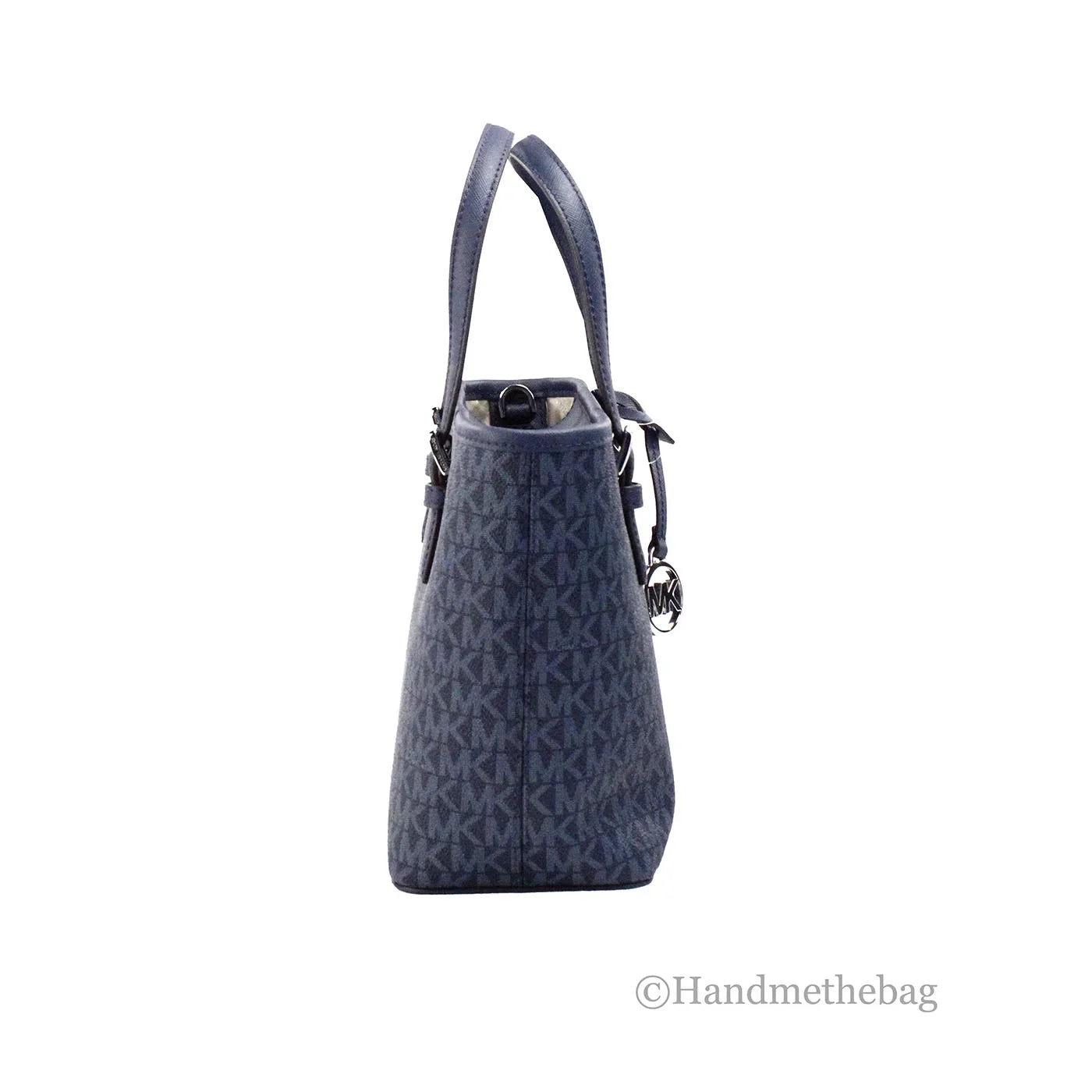 Michael Kors Jet Set Navy PVC Leather XS Carryall Top Zip Tote Bag Purse