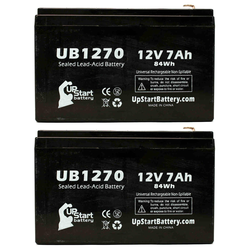 2x Pack - Compatible Upsonic PCM200 Battery - Replacement UB1270 Universal Sealed Lead Acid Battery (12V, 7Ah, 7000mAh, F1 Terminal, AGM, SLA) - Includes 4 F1 to F2 Terminal Adapters