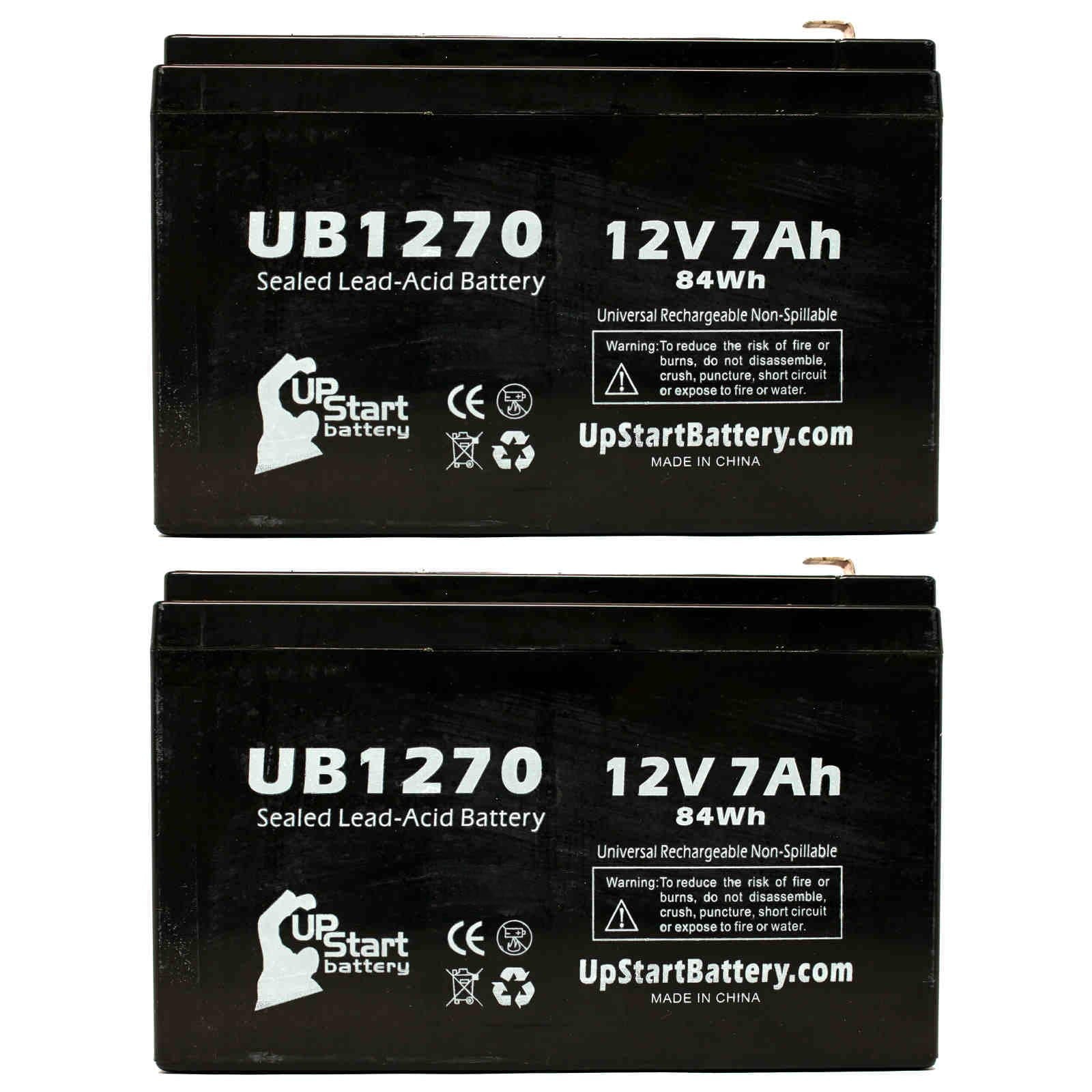 2x Pack - Compatible Upsonic PCM200 Battery - Replacement UB1270 Universal Sealed Lead Acid Battery (12V, 7Ah, 7000mAh, F1 Terminal, AGM, SLA) - Includes 4 F1 to F2 Terminal Adapters