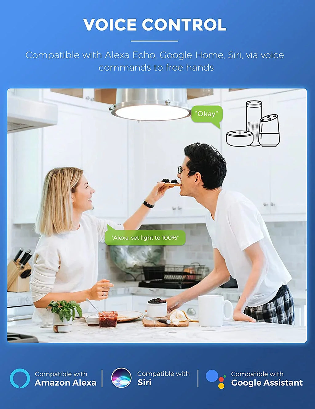 YANSUN A19 Smart Light Bulb Work with Alexa, Google Home & Siri,WiFi LED Bulb Daylight 5000K, 9W 60W, Dimmable, 850LM,4 Pack