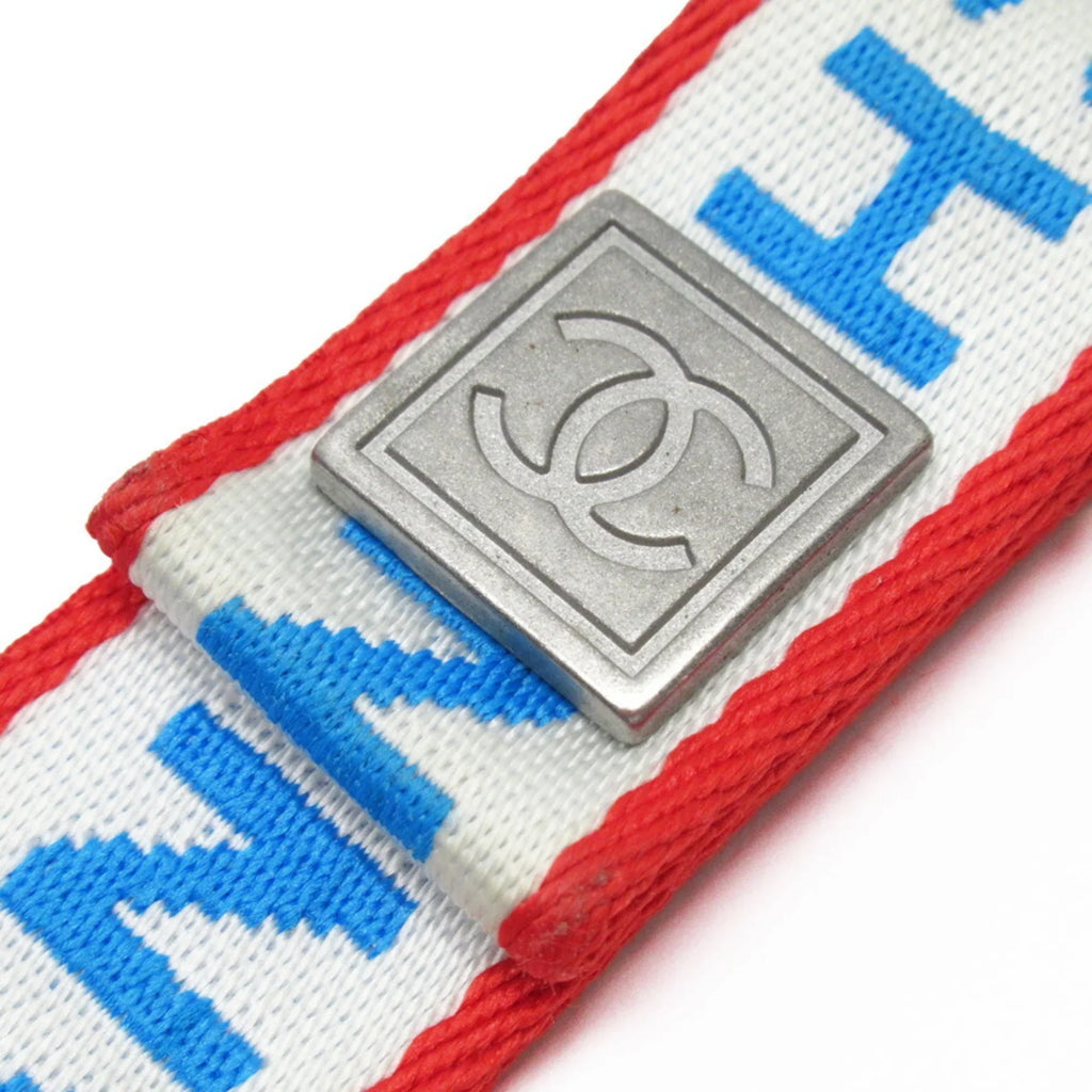 Pre-Owned Chanel CHANEL neck strap white x blue red silver nylon canvas metal material (Good)