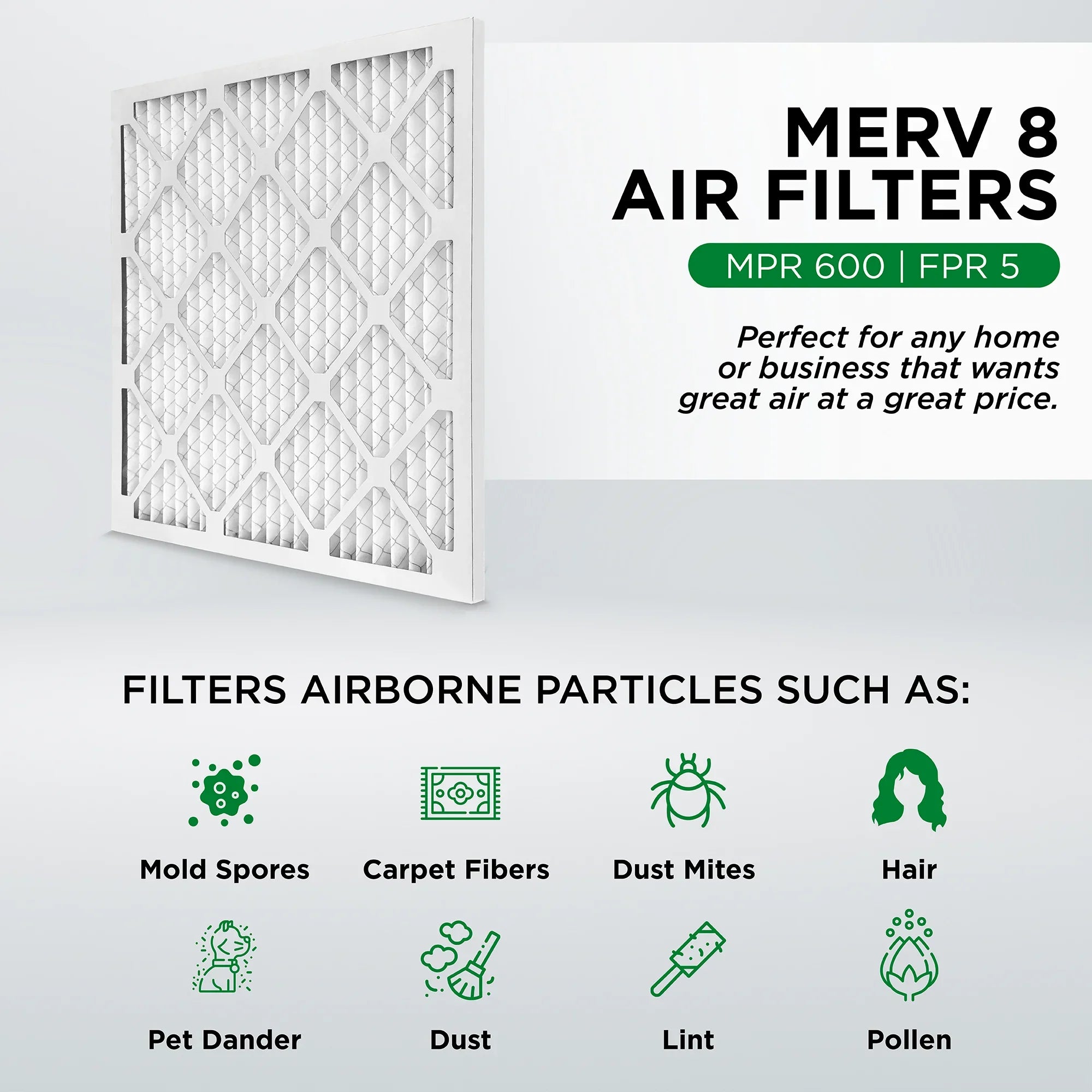 Pamlico Air 24x24x2 MERV 8 Pleated AC Furnace Air Filters. Quantity 6. (Actual Size: 23.38 x 23.38 x 1.75 Inches)