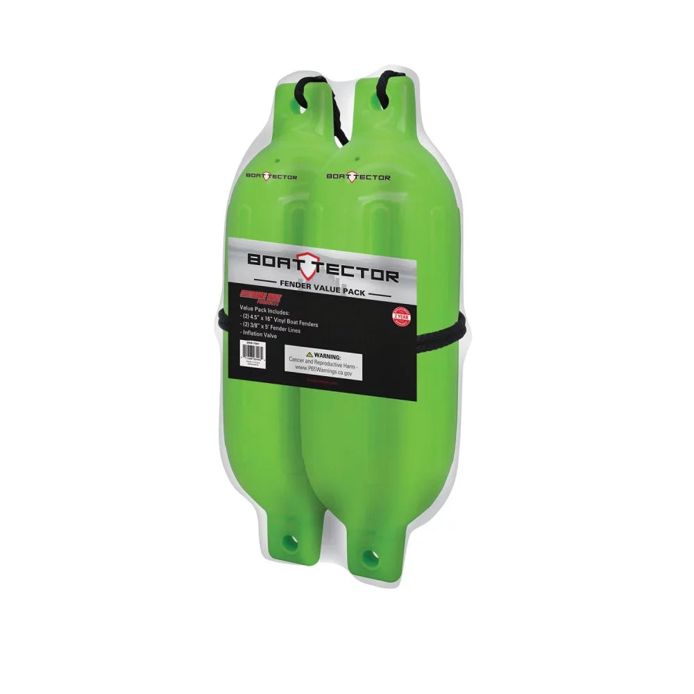 Extreme Max 3006.7587 BoatTector Inflatable Fender Value 2-Pack - 4.5" x 16", Neon Green