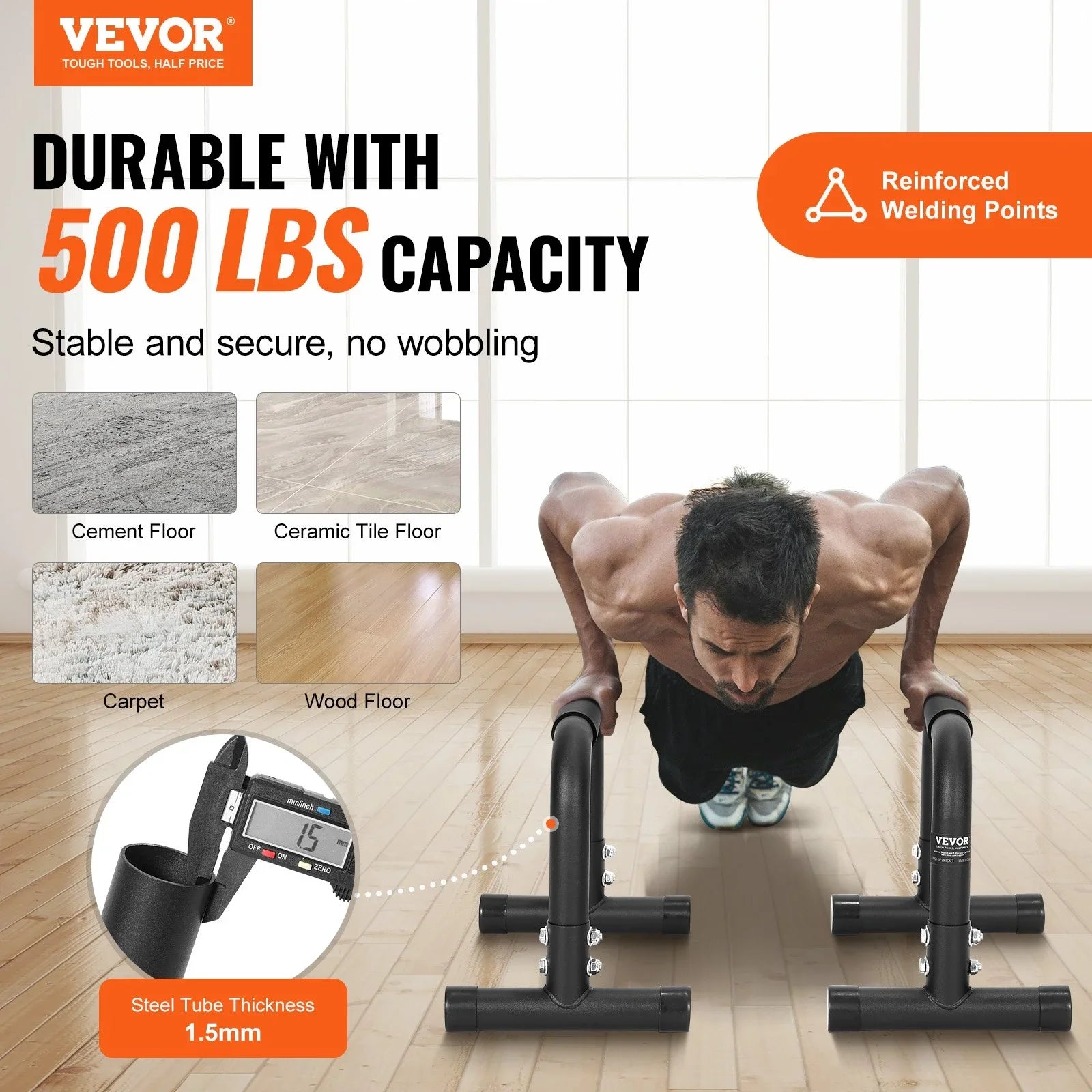 VEVOR Heavy-Duty Dip Bars, 500 lbs Capacity, Fitness Workout Stand with Stabilizers - Ideal for Home Gym, Office, and Outdoor Strength Training