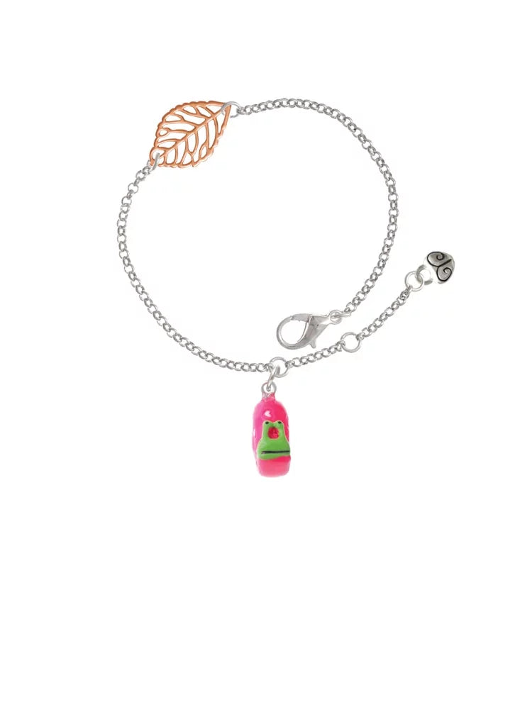 Delight Jewelry Resin Hot Pink Love Snail - Rose Goldtone Leaf Delicate Bracelet, 6.25+1.75"