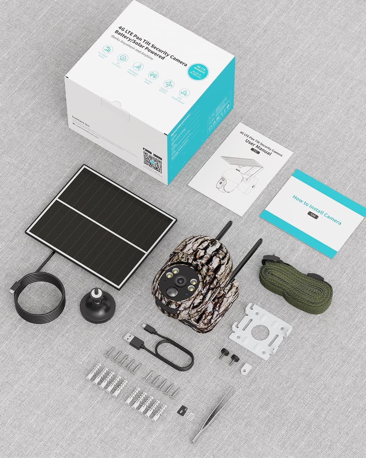 4G LTE Cellular Trail Cameras Include SD&SIM Card (Verizon/AT&T/T-Mobile) &Solar Panel, Game Cam Works No WiFi with 2K Live Feed via phone/360° Full View/Motion Activated/Night Vision/Playback