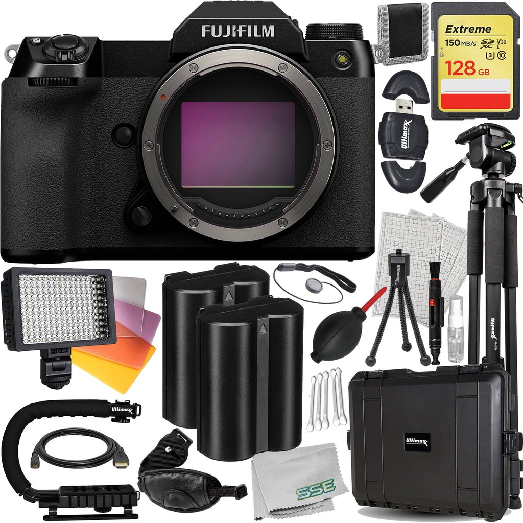 Ultimaxx Deluxe FUJIFILM GFX 50S II Medium Format Mirrorless Camera (Body Only) Bundle - Includes: 128GB Extreme SDXC, 2x Spare Batteries, Waterproof Lockable Hard Case & Much More (25pc Bundle)