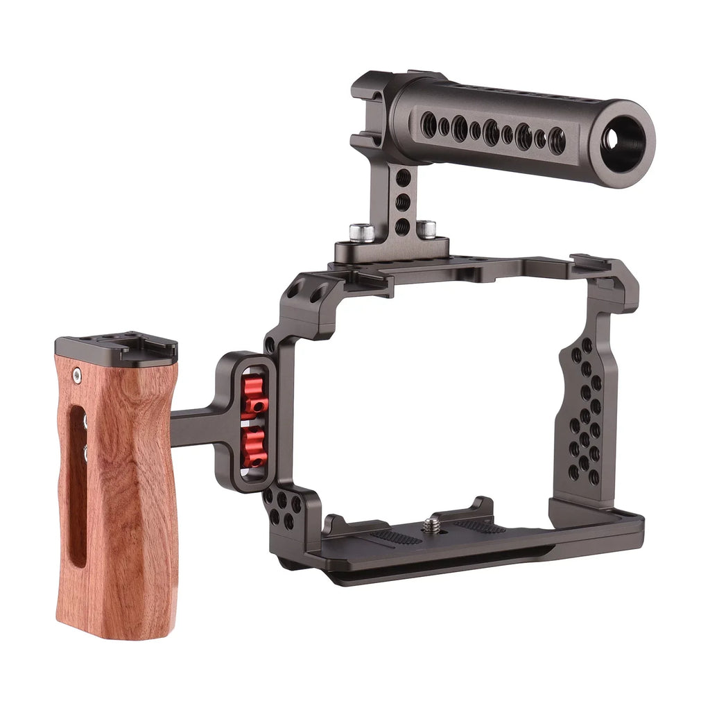 Andoer Aluminum Alloy Camera Cage Kit with Video Rig Handle Wooden Grip Replacement for Sony A7R III/ A7 II/ A7III