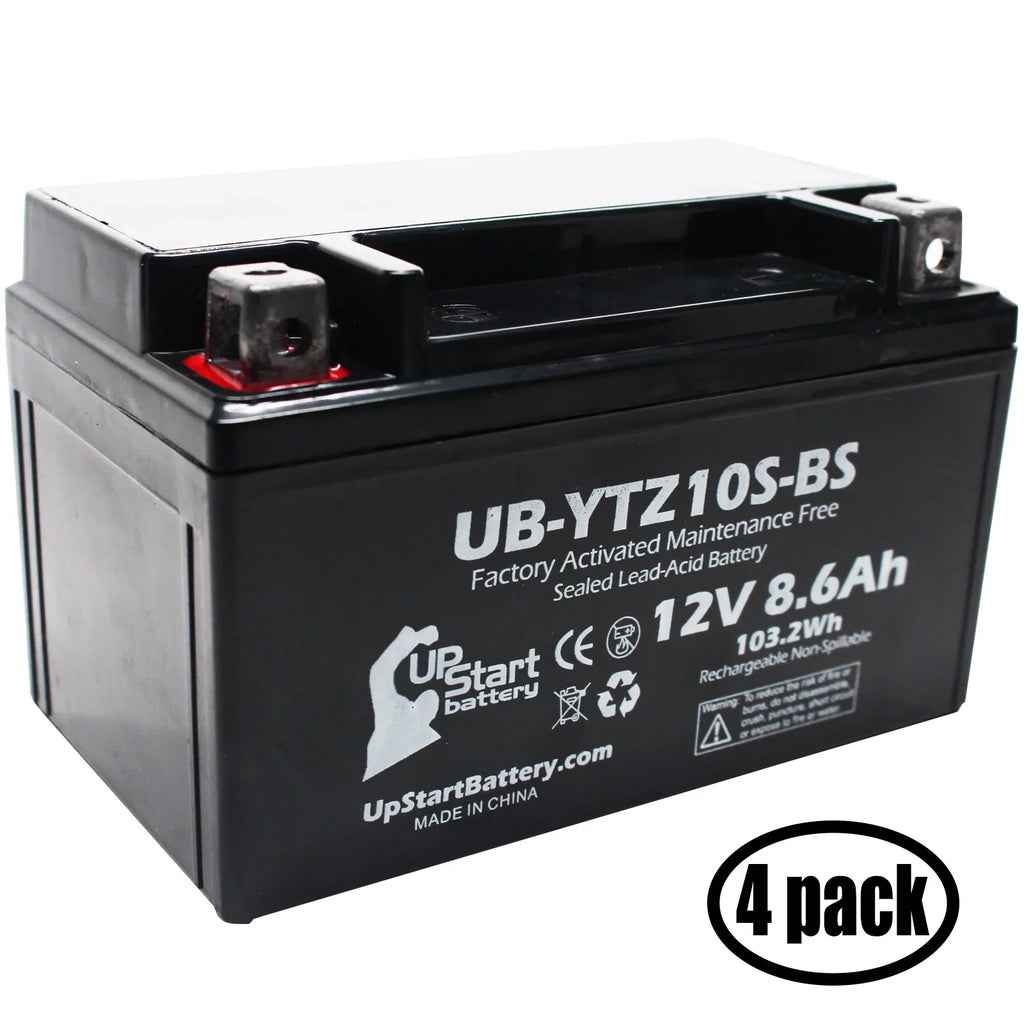 4-Pack UpStart Battery Replacement for 2005 Yamaha YZF-R1 1000CC Factory Activated, Maintenance Free, Motorcycle Battery - 12V, 8.6Ah, UB-YTZ10S-BS