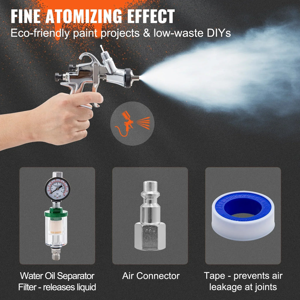 SKYSHALO HVLP Spray Gun, High Performance Automotive Gravity Feed Spray Gun with 1.3mm 1.4mm 1.8mm Stainless Steel Nozzles, 1000cc Aluminum Cup for Auto Paint, Primer, Clear/Top Coat & Touch-Up