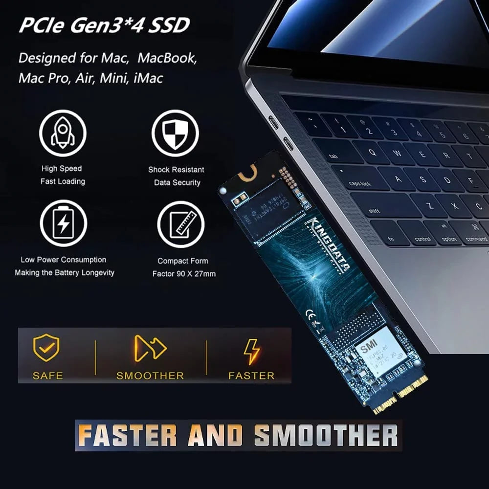 KINGDATA High-Speed PCIe NVMe SSD 512GB Upgrade for Your MacBook, Boost Performance and Storage Capacity Internal Solid State Drive for MacBook Air/Pro/iMac