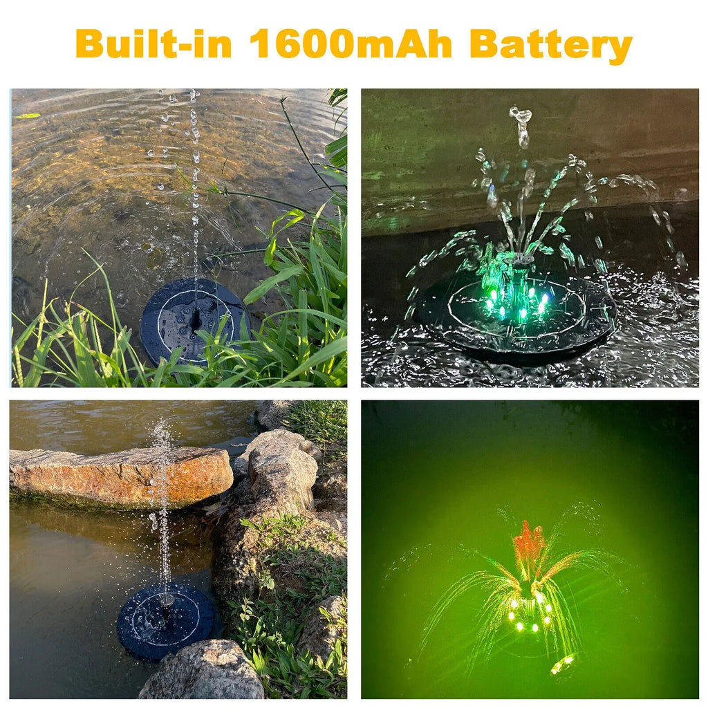 Solar Power Water Fountain Pump Bird Bath 6LED Floating Pond Pool Outdoor Garden