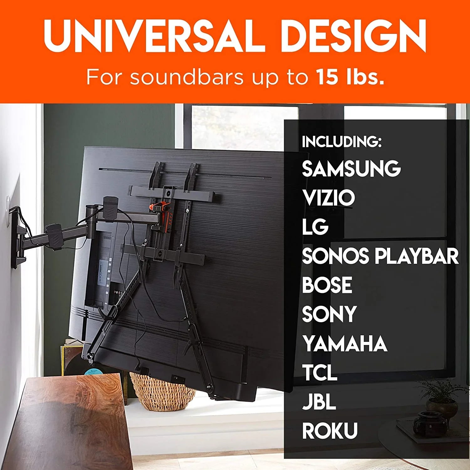 ECHOGEAR Sound Bar Mounting Brackets for TVs - Adjust Height & Depth for Maximum Compatibility Between Your TV & Soundbar - Works with with LG, Vizio, Bose, Dolby Atmos Speakers & More