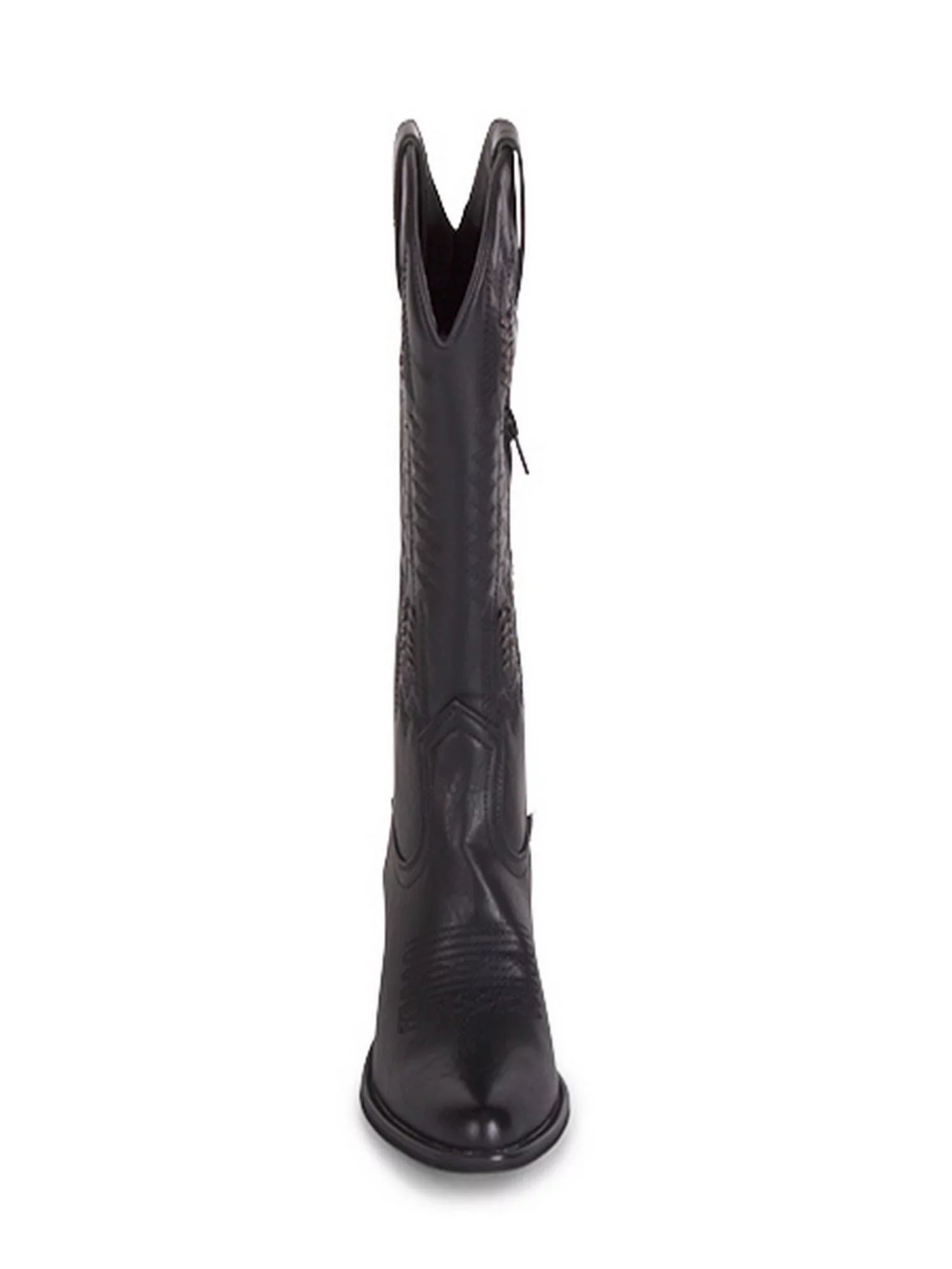 WANTED Womens Black Whip-Stitch Detailing Pull Tabs Woven Padded Texan Pointed Toe Block Heel Western Boot 5.5