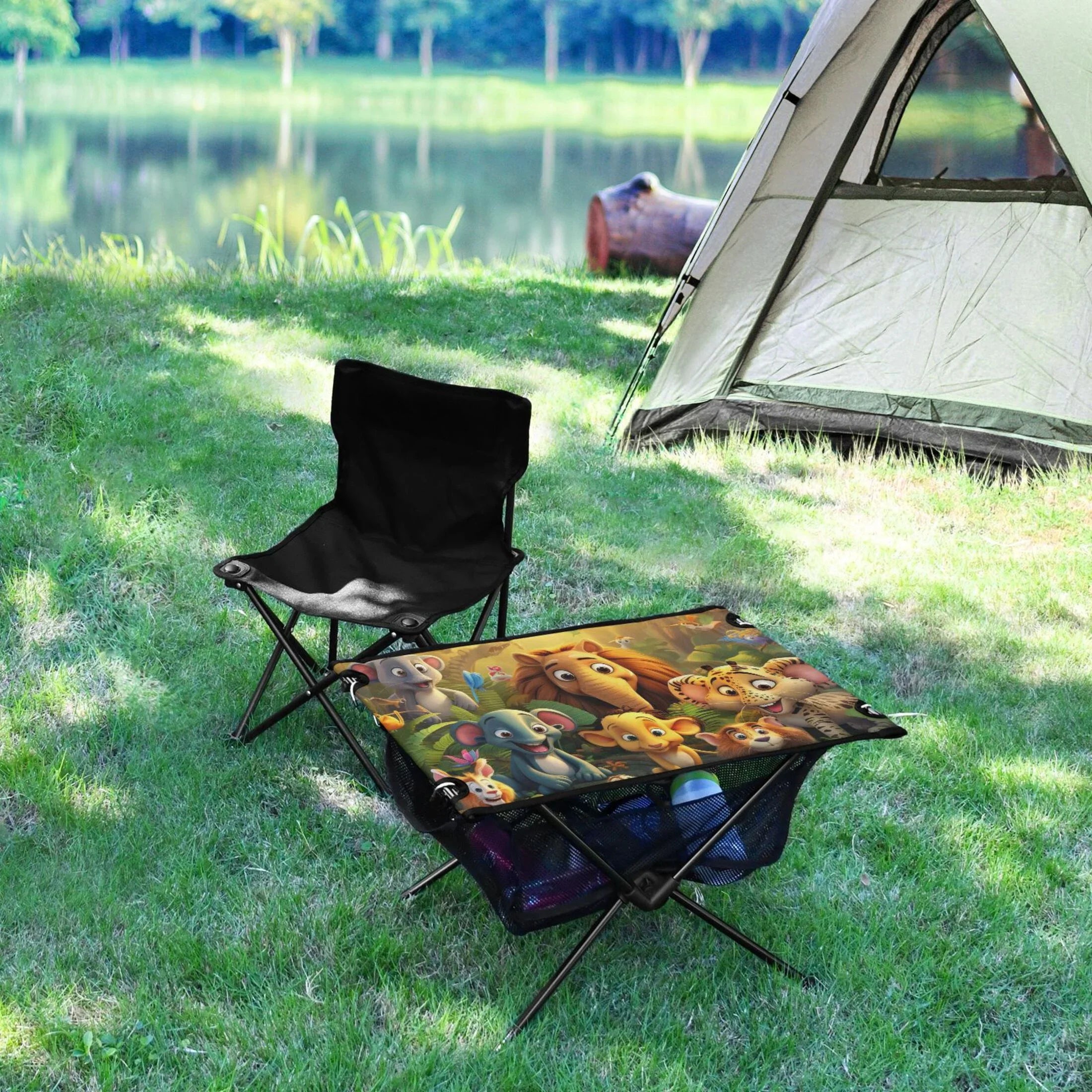 Elephant in Forest Camping Folding Table Portable Beach Table with Storage Bag Compact Picnic Table for Outdoor Travel Fishing BBQ