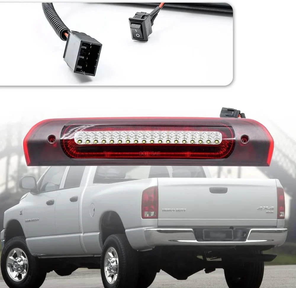 NSLUMO Led Third Brake Light Replacement for 2002-2009 Dodge RAM 1500 2500 3500 Red LED Strobe 3rd Brake Light White Reverse Cargo Light Kit Euro Clear Lens CHMSL Rear Tail Brake Lamp Assembly