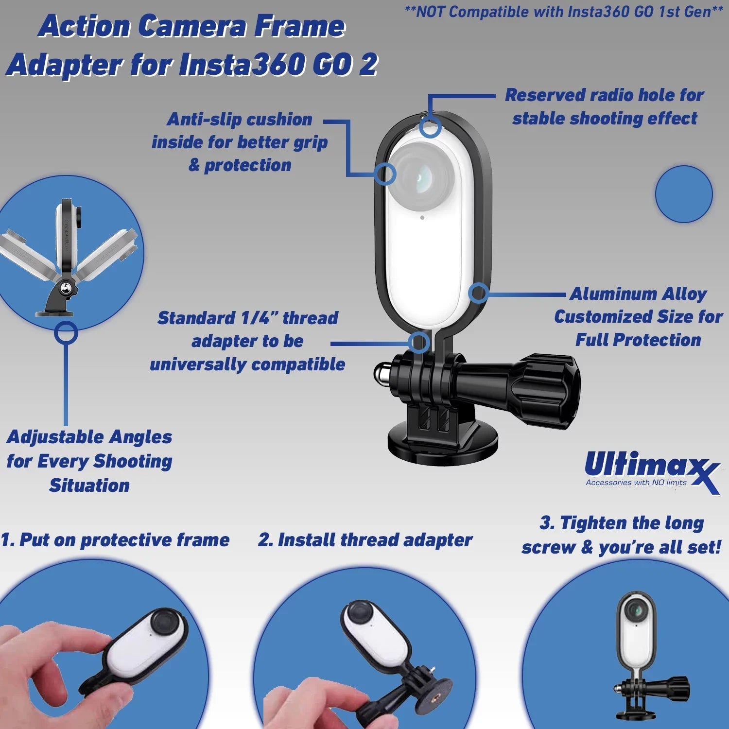 Ultimaxx Starter Insta360 GO 2 Action Camera Bundle - Includes: Action Camera Frame Adapter, Selfie-Stick, Floating Wrist Strap & Much More