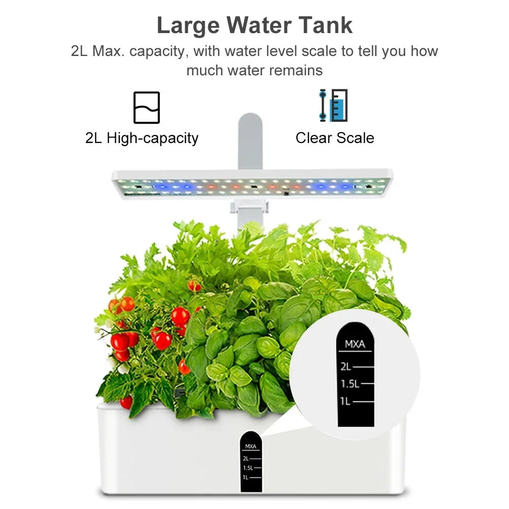 Leyfeng Smart Hydroponics Growing System Indoor Herb Garden Kit 9 Pods Automatic Timing with Height Adjustable 15W LED Grow Lights 2L Water Tank Smart Water Pump for Home Office Kitchen