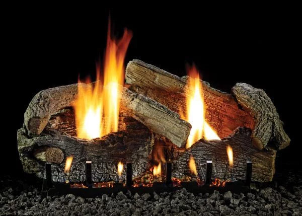 24" Stacked Aged Oak Logset with Manual VF/V Slope Glaze Burner, NG