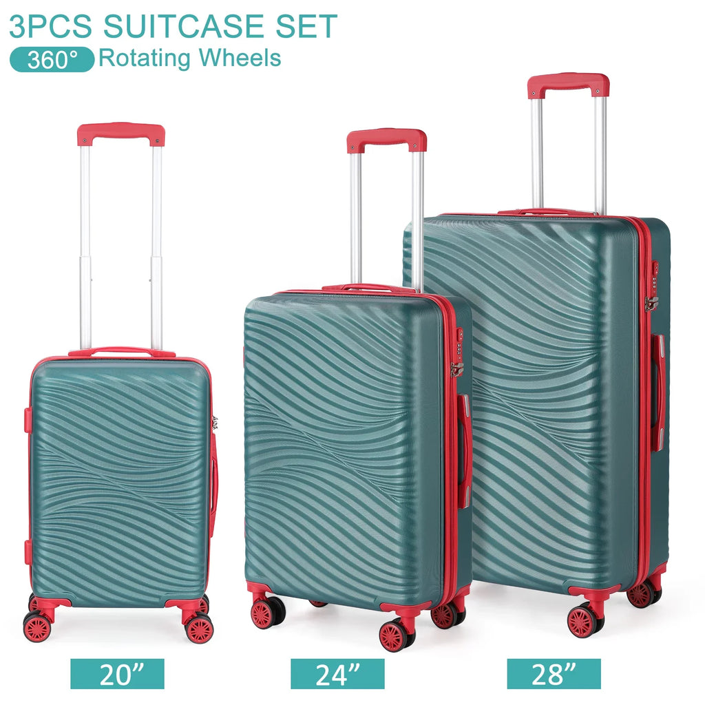Hikolayae Wave Collection Hardside Spinner Luggage Sets in Jade Green, 3 Piece - TSA Lock